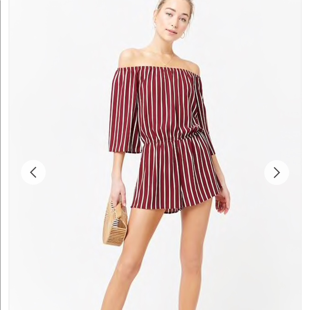 NWT Striped Off Shoulder Wine Romper Size Small